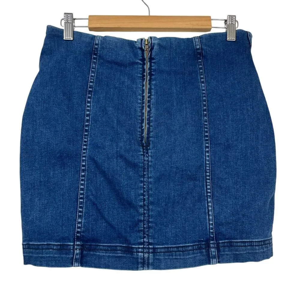 Free People Skirt Womens 10 Blue Denim Jean Mini Normcore
